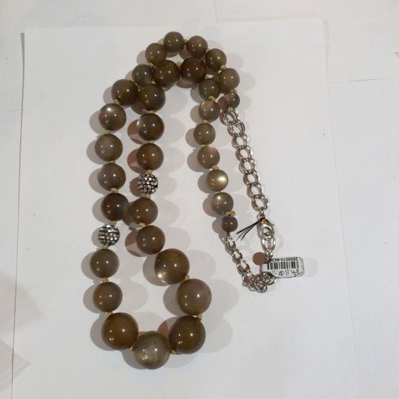 Silver tone Chunky Olive Color Beads Rhinestone Ball Necklace - Women's Jewelry - Picture 3 of 8